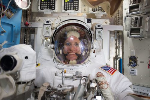 ISS-48 Kate Rubins during spacesuit check for EVA-1