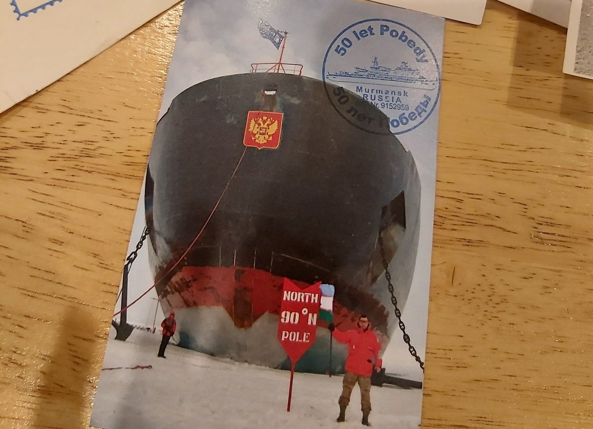 Postcard showing the Ice-breaker 50 Years of Victory.