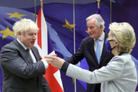 The Prime Minister Boris Johnson with Ursula von Der Leyen and Michel Barnier after their dinner at the European Commission in Brussels to continue with Brexit talks on December 9, 2020. Picture by Andrew Parsons / No 10 Downing Street