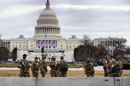 Georgia Army National Guardsmen take up security positions to assist the U.S. Capitol Police Department prior to the Presidential Inauguration in Washington D.C., Jan 19, 2021.