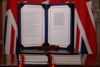 The completed, signed Brexit Trade Deal 12/30/2020. London, United Kingdom.