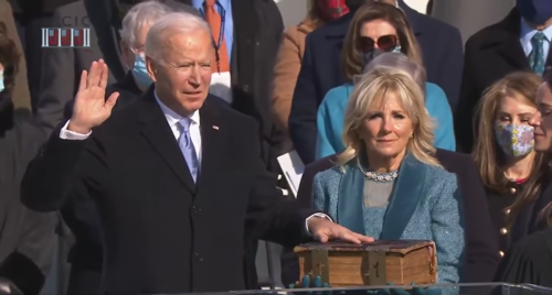 Joseph R. Biden Jr., 46th President of the United States, takes the oath of office as president on the West Front of the U.S. Capitol Building on January 20, 2021, at 11:49 a.m.