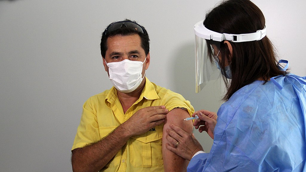 A man being vaccinated against COVID-19 in Santa Fe, Argentina