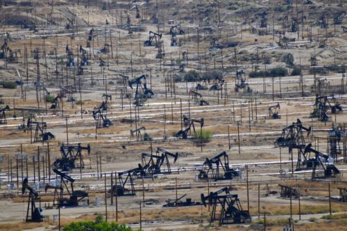 A view of the oil fields from the bluff on Panorama in Northeast Bakersfield.