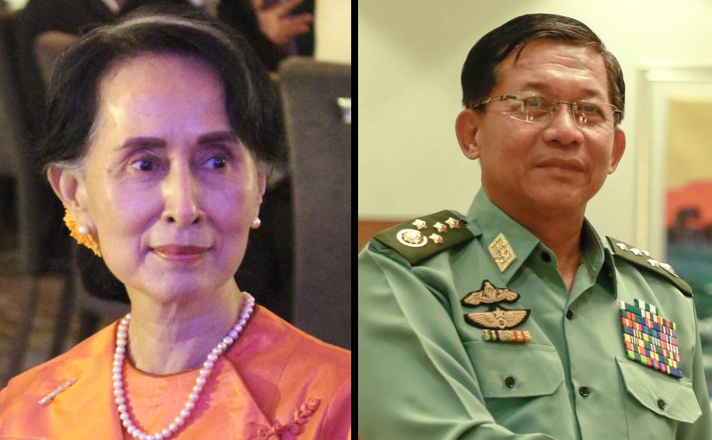 Aung San Suu Kyi (left), Senior General Min Aung Hlaing (right)