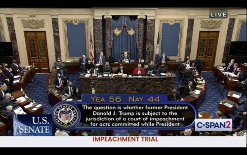 Voting results in the US Senate on whether the second impeachment trial of Donald Trump is constitutional.