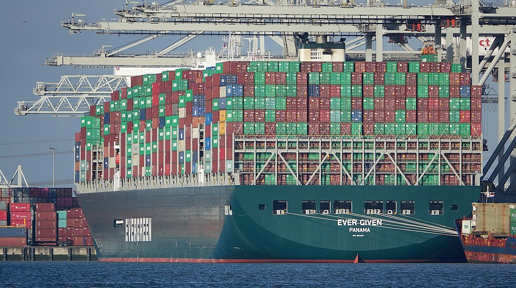 The Ever Given container ship in port.