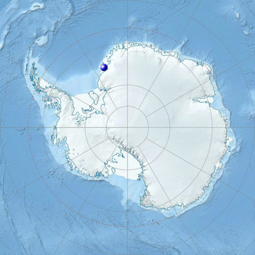 Physical Location map of Antarctica with Brunt Ice Shelf marked.