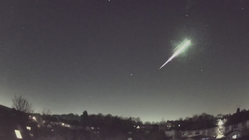 An image taken from a video of the February 28 meteorite streaking through the sky.