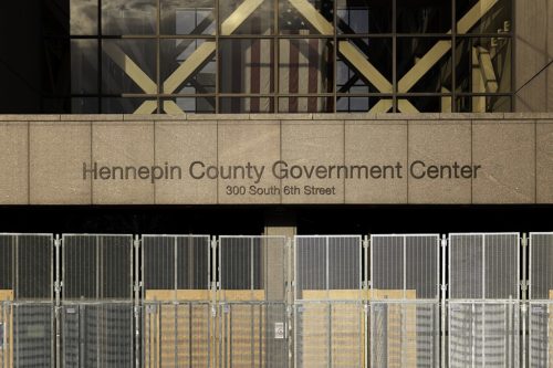 In preparation for the Derek Chauvin trial, security fencing surrounds the Hennepin County Government Center in Minneapolis, Minnesota
