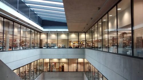 The Jenner Institute Laboratories from the atrium of the Old Road Campus Research Building