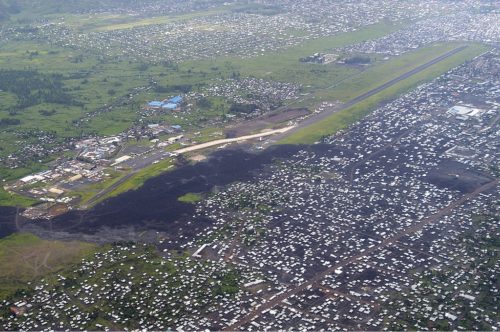 Goma Airport. Evident is the destroyed northern 1km end of the runway, after the 2002 eruption of Nyiragongo, 2 November 2006