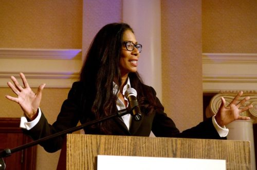 Judy Smith, American crisis manager and inspiration for television program Scandal, speaking at the Roanoke College Regional Forum in 2014.