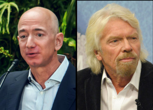 Jeff Bezos in 2018 and Richard Branson in 2015.