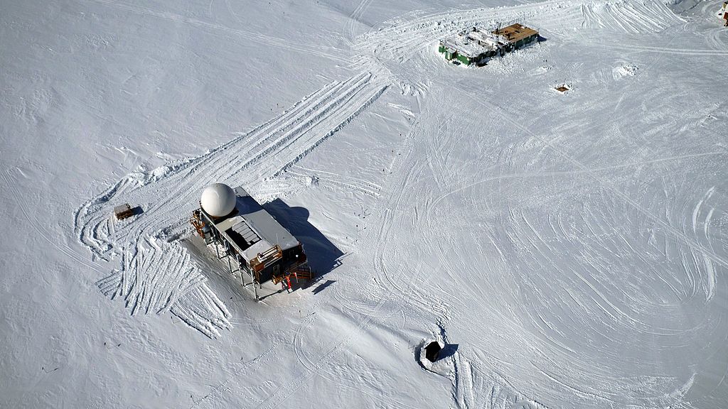 Aerial recording of Big House (left) and Greenhouse (right) (3208 m, Summit Camp, Greenland)
