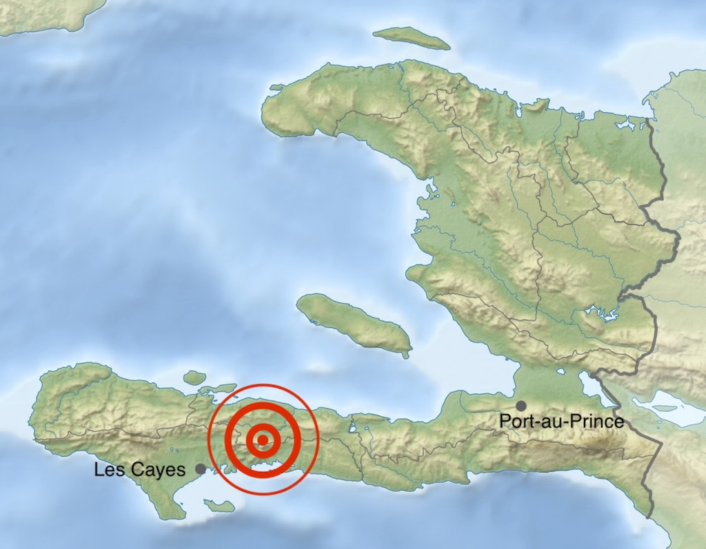 A map of Haiti showing the epicenter of the earthquake.