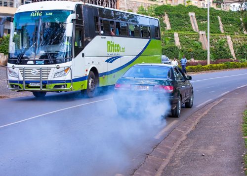 Black smoke emissions from a vehicle’s exhaust are a key contributing factor to air pollution and climate change in Kamonyi District road, Rwanda