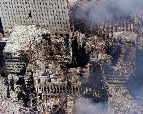 Ground Zero, New York City, N.Y. (Sept. 17, 2001) -- An aerial view shows only a small portion of the crime scene where the World Trade Center collapsed following the Sept. 11 terrorist attack.