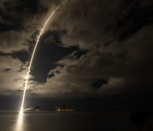 A United Launch Alliance Atlas V rocket with the Lucy spacecraft aboard is seen in this 2 minute and 30 second exposure photograph as it launches from Space Launch Complex 41, Saturday, Oct. 16, 2021, at Cape Canaveral Space Force Station in Florida.