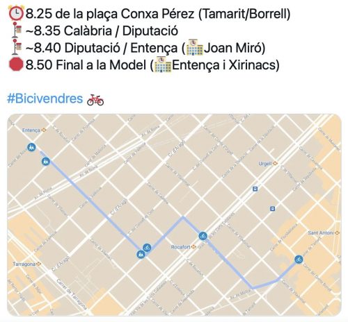 Map and schedule for the Eixample bicibús.