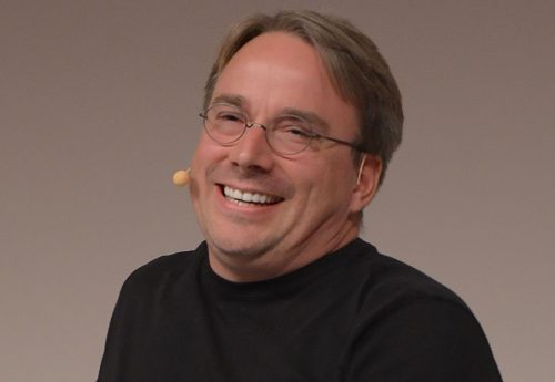 Linus Torvalds speaking at the LinuxCon Europe 2014 in Düsseldorf.