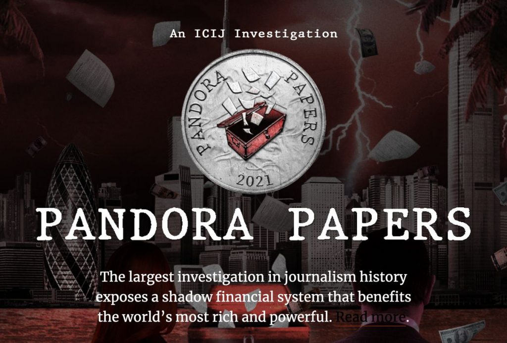 Screenshot of the Pandora Papers report on the ICIJ website.