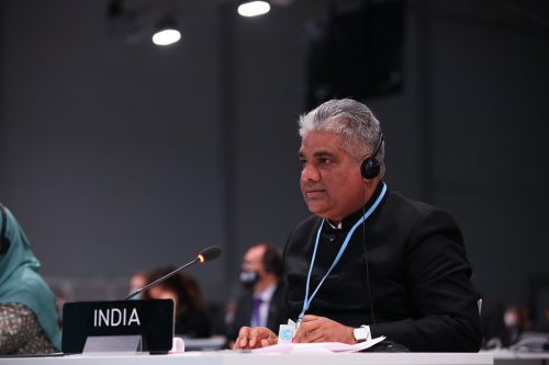 Indian representative at the final session of the COP26.