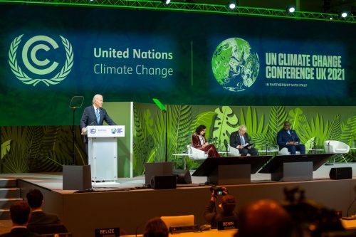 US President Joe Biden speaks about deforestation at the COP26 meeting in Glasgow, Scotland on November 2, 2021.