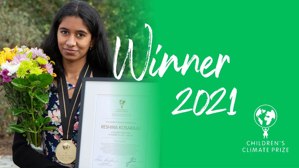 Reshma Kosaraju, the winner of the 2021 Children's Climate Prize.