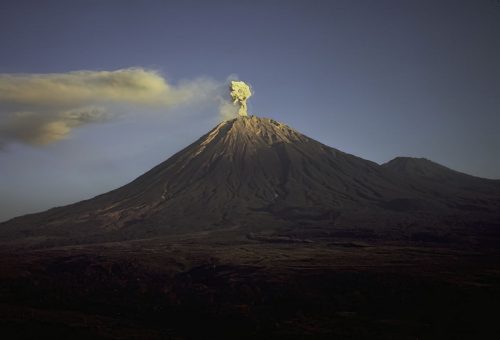 Semeru volcano, Java, Indonesia, 1985. View from the south-east.
