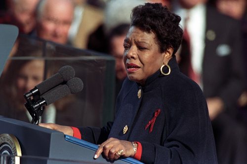 Maya Angelou reciting her poem "On the Pulse of Morning" at President Bill Clinton's inauguration in 1993.