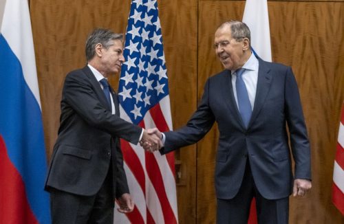 Secretary of State Antony J. Blinken meets with Russian Foreign Minister Sergey Lavrov in Geneva, Switzerland, on January 21, 2022.