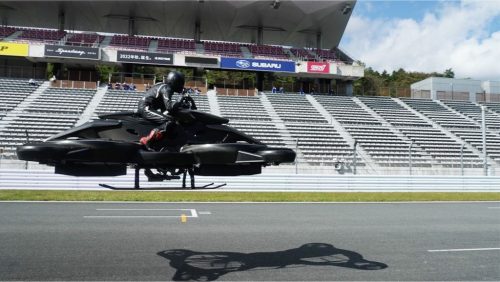 A picture of XTurismo's new hoverbike in the air.