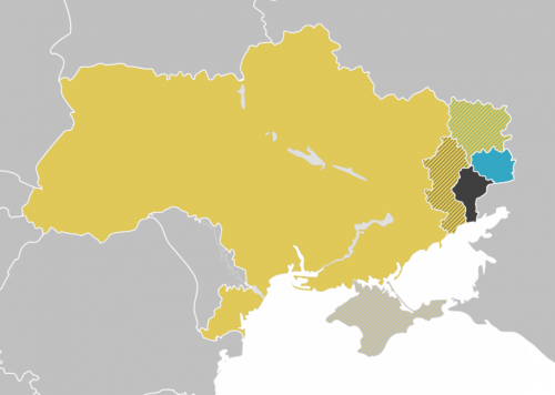 Map of the controlled & claimed land of the Donetsk People's Republic, Luhansk People's Republic, and Ukraine as of February 22 2022