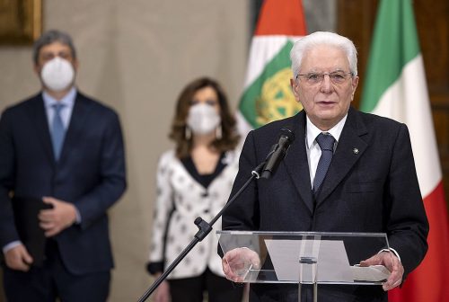 Sergio Mattarella speaks after being re-elected president.