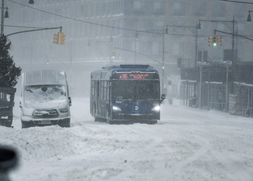 B36 bus on Surf Ave. during the snow storm on Sat., January 29, 2022.