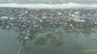 View from the air of coastal area of Madagascar hit by Cyclone Batsirai.