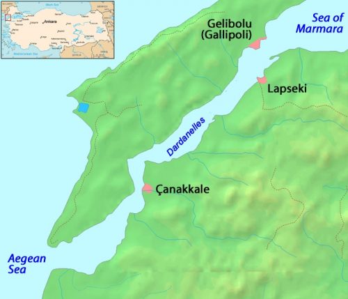 Map showing the Dardanelles Strait.