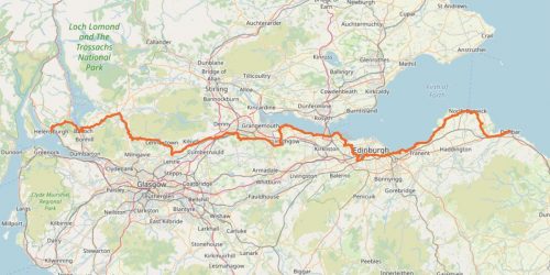 A map showing John Muir Way in Scotland.