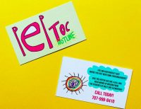Two cards announcing and giving details on the PepToc Hotline, saying 'Call Today! 707-998-8410'