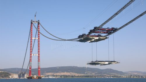 Installation of the third of the deck blocks, that will constitute the roadway of 1915Çanakkale Bridge