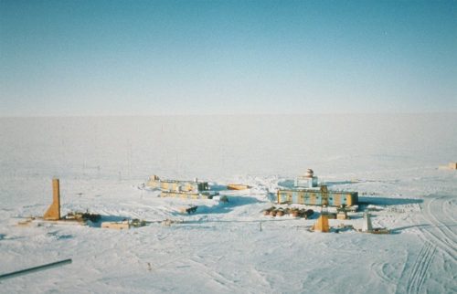Panoramic view of the Russian Vostok Station, Antarctica, 2001.