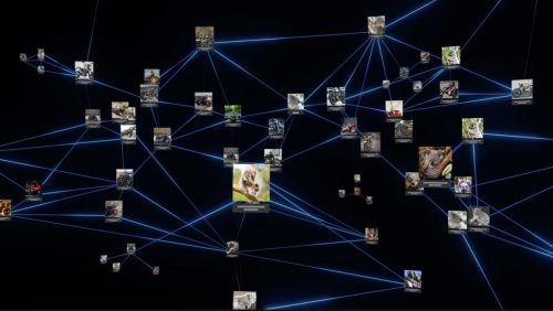 A web of images meant to represent the knowledge of images and words that DALL-E 2 has been trained on.