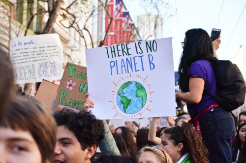 A climate protester holds sign saying "There is no Planet B".