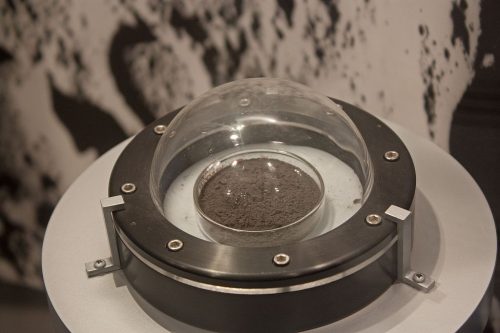 Lunar Regolith 70050 sample, collected from the Moon by the Apollo 17 mission, on display in the National Museum of Natural History.