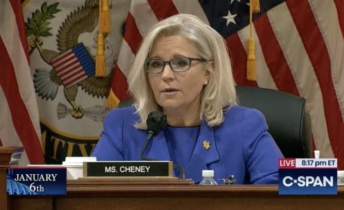 Representative Liz Cheney at the first hearing of the committee investigating the January 6 attack on the Capitol.