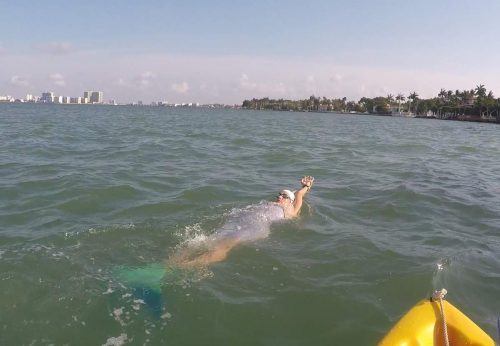 Ms. Liivand on her record-breaking swim, wearing her monofin.