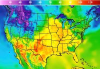 A colored map of the US, showing temperatures for June 14, 2022.