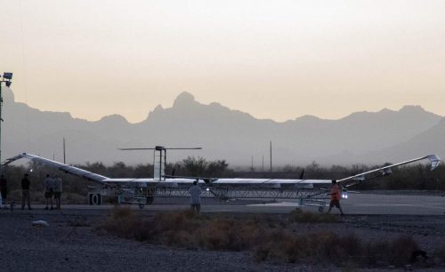 Above, the Zephyr 8 drone being prepared to take off in June.