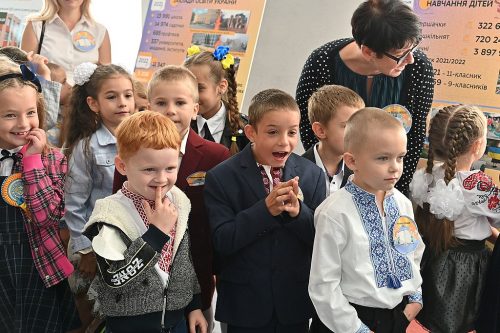 Students at a school in Irpin, Ukraine on September 1, 2022.